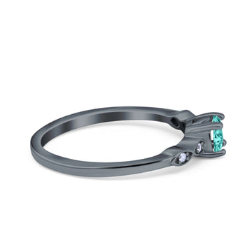 Petite Dainty Wedding Ring Round Black Tone, Simulated Paraiba Tourmaline CZ 925 Sterling Silver